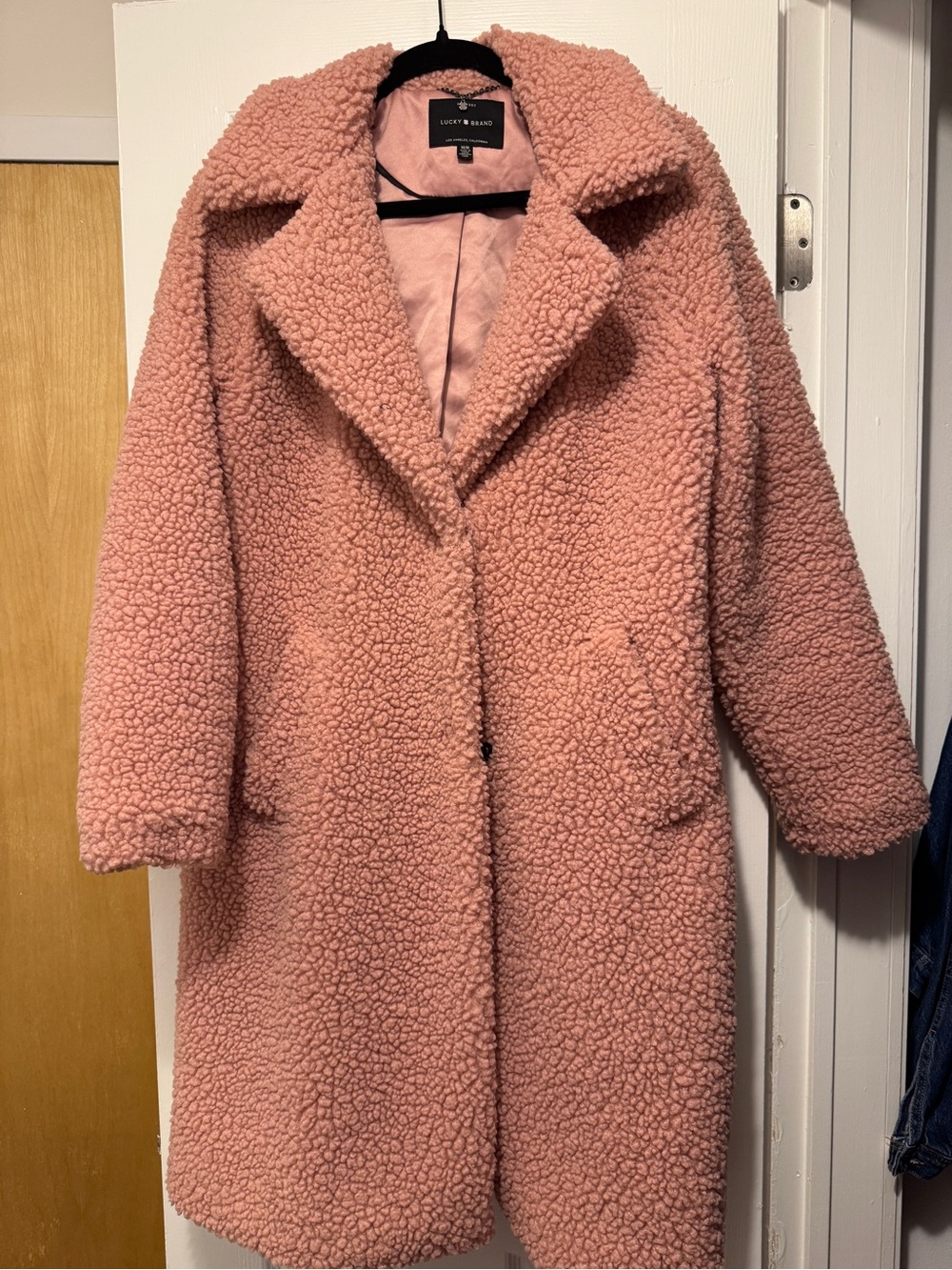 Lucky Brand Dusty Pink Teddy Coat with Lapel Collar